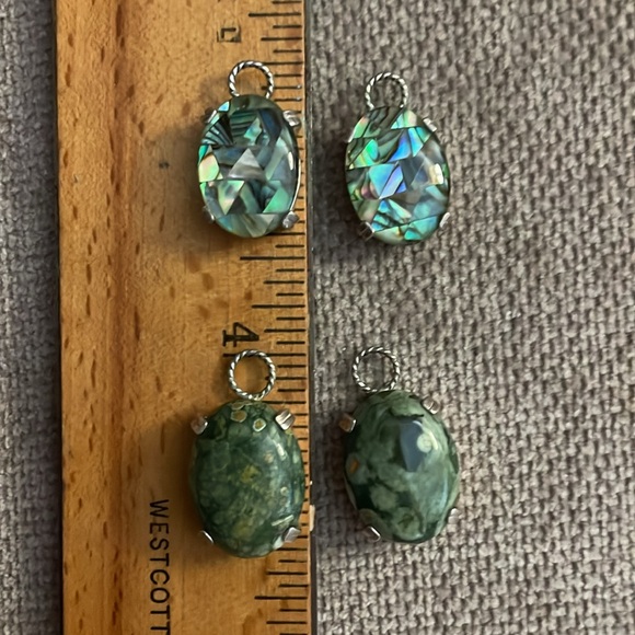 Brushed silver hoop earrings with multiple stone earring charms. - Picture 6 of 7